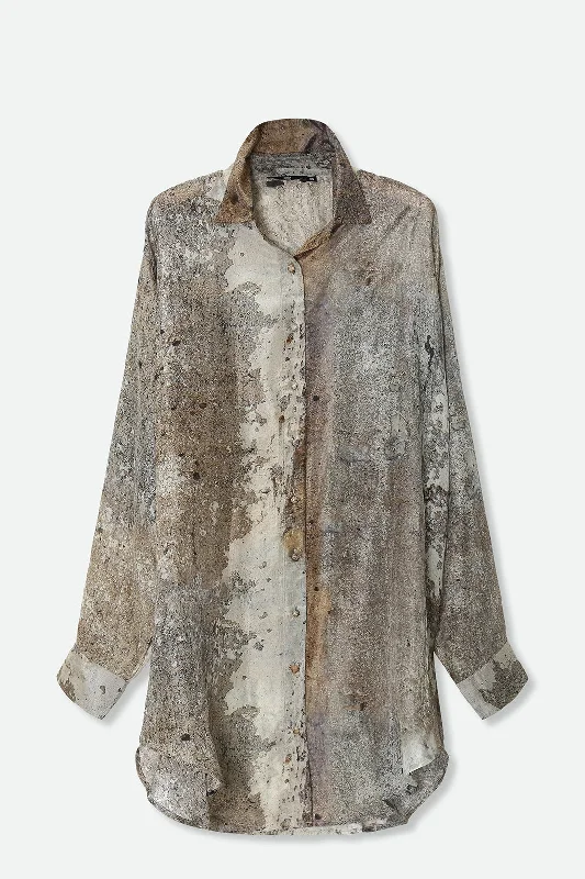 ZURI TUNIC SHIRT IN PRINTED ITALIAN SILK VOILE IN CEMENT