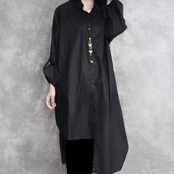 autumn unique black cotton cardigans asymmetric hem oversize long sleeve shirts