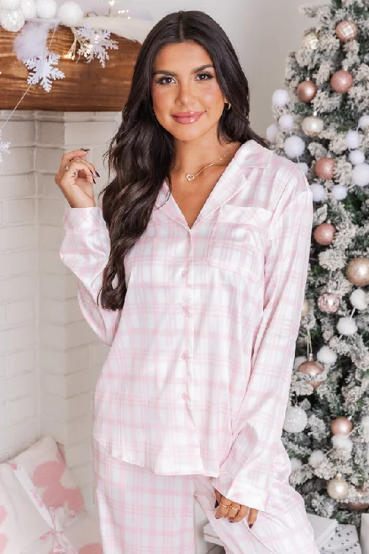 Best Wishes Pink Plaid Satin Pajama Top FINAL SALE