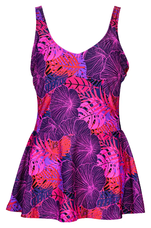 Peplum waist Swimsuit | Purple Pink Jungle | 0706A1