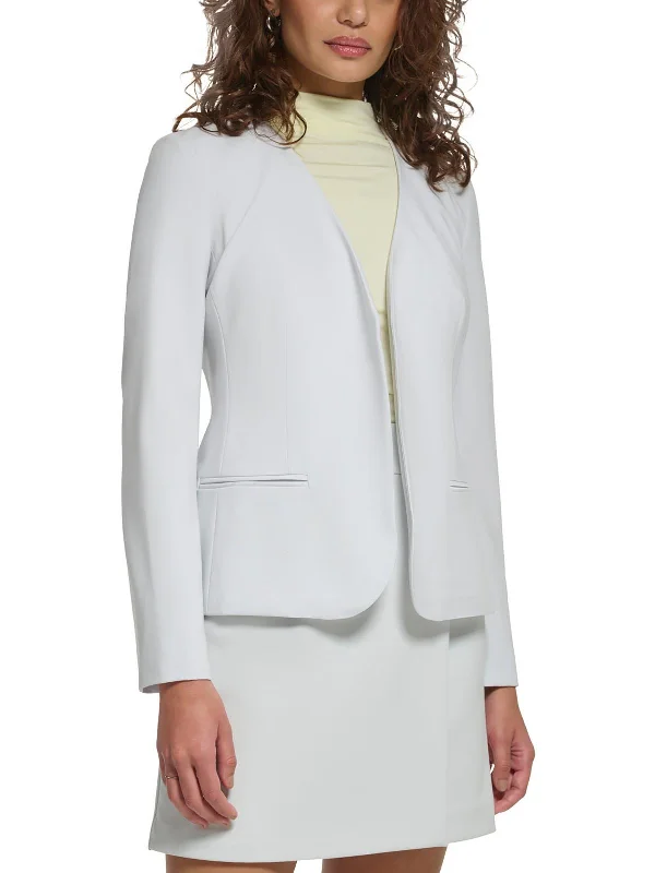 Petites Womens Open Front Suit Separate Collarless Blazer