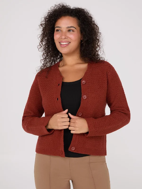 Basketweave Button-Front Cardigan